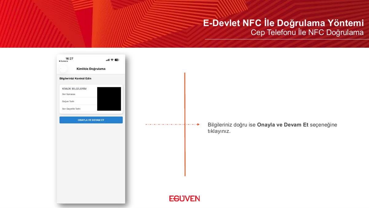 NFC doğrulama başarılı bilgilendirmesi