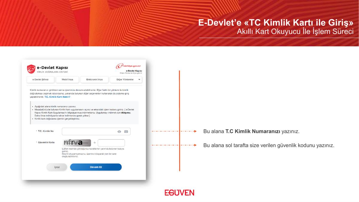 TC kimlik numarası ve güvenlik kodu girişi